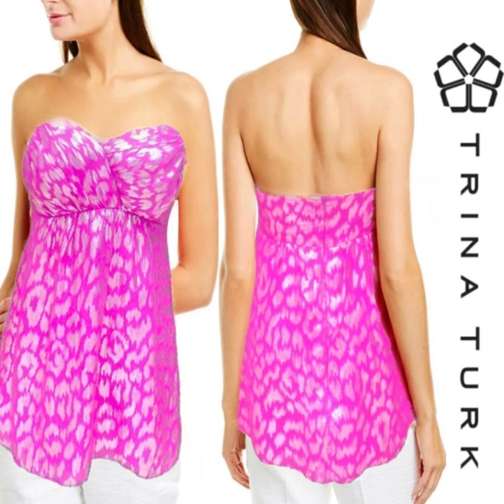 Trina Turk Pink Leopard Strapless Top